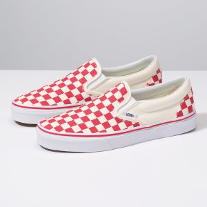 Vans Bayan Kaykay Ayakkabısı Checkerboard Slip-On Kırmızı/Beyaz | 50242-721